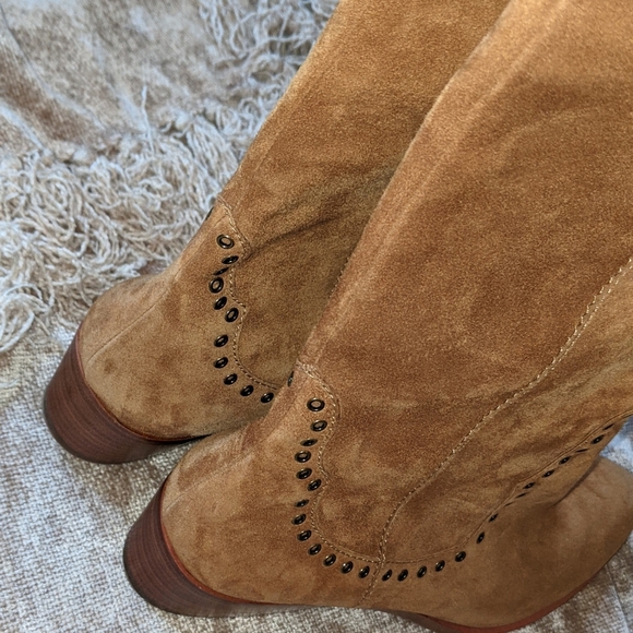 Frye Ray Grommet Brown Suede Knee High Boots 7.5 - Picture 8 of 16